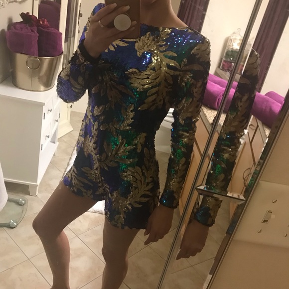 Green & Gold Leaf Sequin Romper - Picture 5 of 5